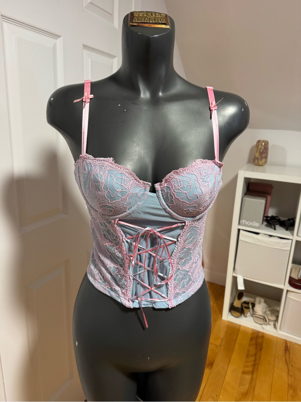 Pink Lace-Trim Corset Bustier Top